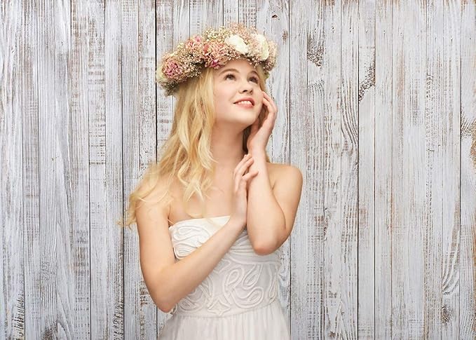 WOLADA 7x5FT Vintage Wood Backdrop Retro Rustic White Gray Wooden Floor Backdrops for Photography Kids Adult Photo Booth Video Shoot Vinyl Studio Prop 11890