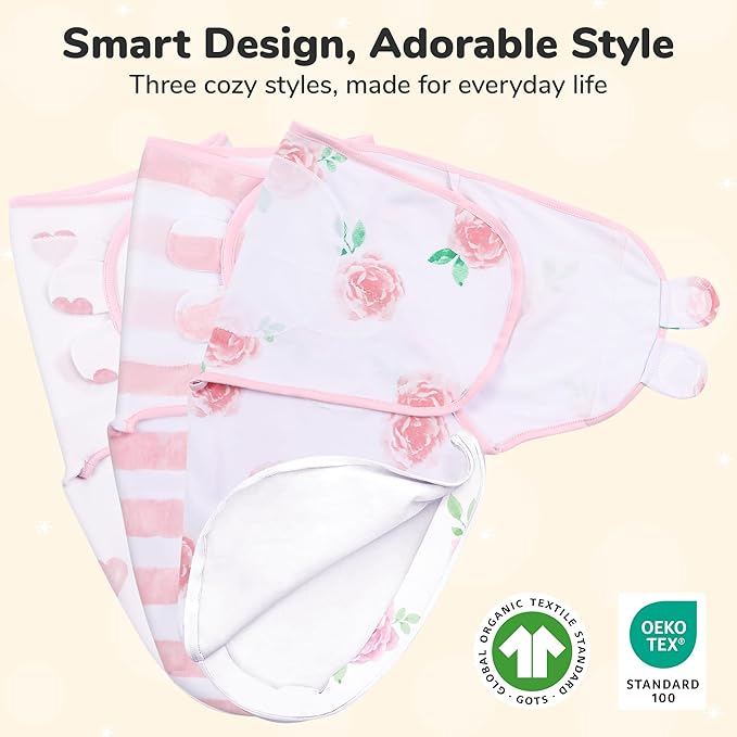 Mama Cheetah Baby Swaddle Sack 3-6 Month, Organic Cotton Swaddling Sleep Sack, Infant Swaddle Blanket Size Large, Swaddle Wrap, Easy Swaddles for Girl, 3-Pack