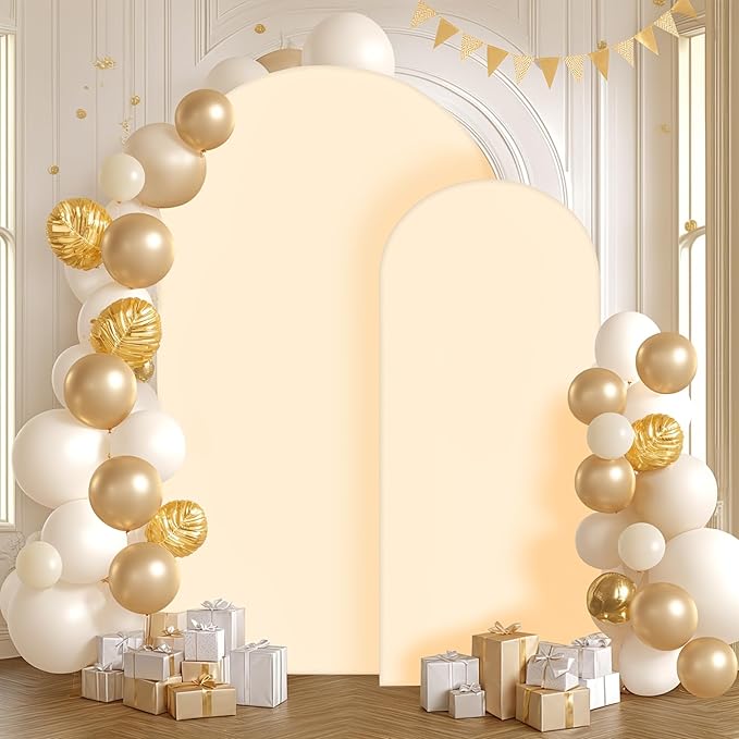 Champagne Arch Cover 6FT Spandex Fitted Wedding Arch Stand Covers Round Top Chiara Arch Covers Stretchy Backdrop Cover for Birthday Party Ceremony Banquet Decoration