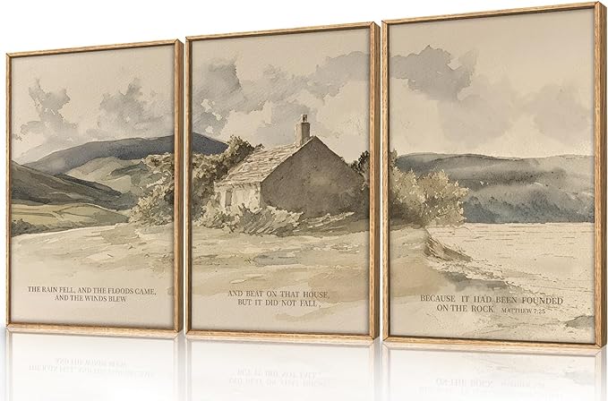 FWIEXA Christian Bible Verse Framed Canvas Wall Art Set, 3 Piece Jesus Scripture Wall Decor, Religious Inspirational Quotes Art Prints, 16x24 Inches Vintage Neutral Biblical for Prayer, Bedroom, Living Room