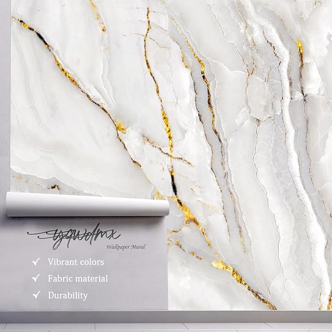 -Gold Marble Fabric Wallpaper Abstract Texture Mural Living Room 180" x 115" (Not Peel and Stick)