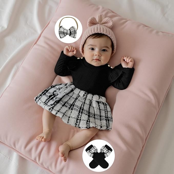 Giraropa Baby Girl Fall Winter Clothes Long Sleeve Romper Dress + Socks + Headband Newborn Infant Cute Casual Outfits