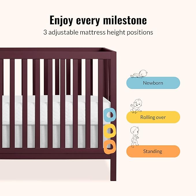 Dream On Me Synergy MOD 5-in-1 Convertible Full-Size Baby Crib with Toddler, Day & Full Bed Conversion in Auburn, GreenGuard Gold & JPMA, 3 Mattress Heights, Sustainable Pinewood