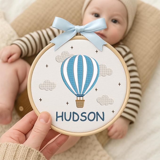 Personalized Baby Name Sign Welcome Baby Announcement Sign Newborn Baby Embroidery Hoop with Bows Baby Hospital Name Sign Custom Infant Baby Name Baby Shower Gifts (11)