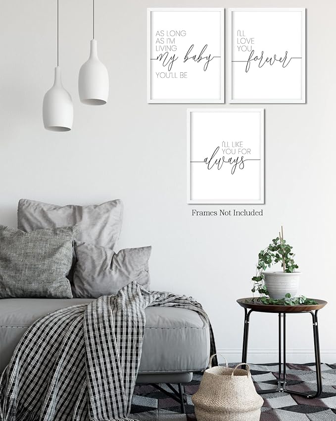 Govivo I'll Love You Forever Modern Typography Wall Print, Set of 3 Minimalist Wall Decor for Nursery, Above Crib Art, Baby Shower New Parent Gift - 11x14 unframed print