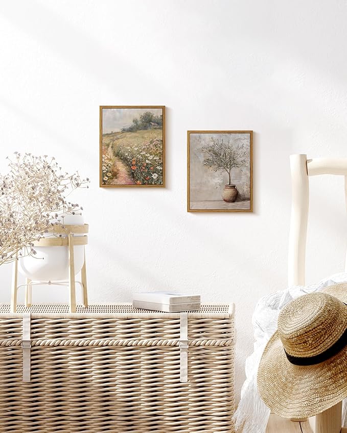 ARPEOTCY Vintage Framed Floral Wall Art, Bedroom Bathroom Country Flower Fields Art Decor, Canvas Print Retro Paintings, Home Rustic Landscape Farmhouse Decor, 8x10 Inch