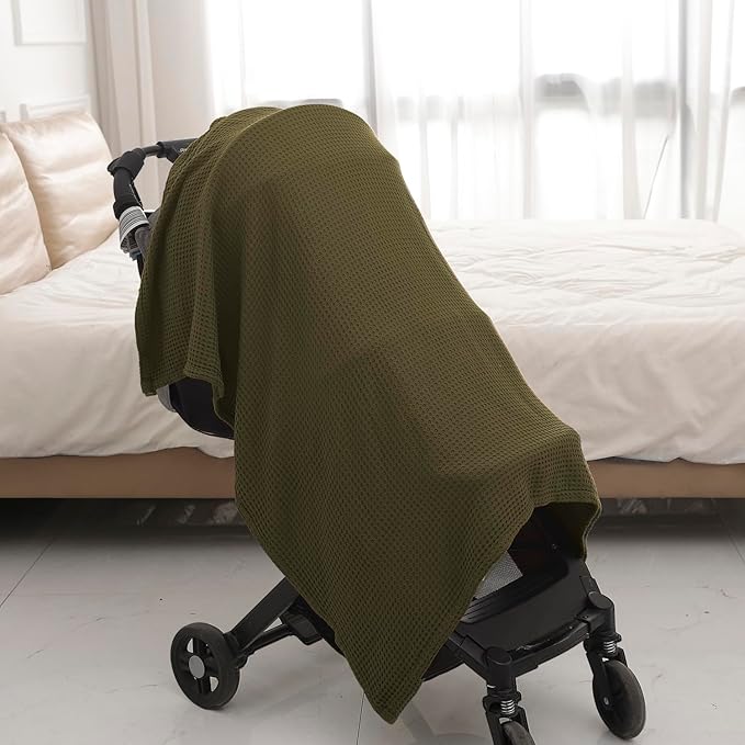 36” X 40” Inches Cooling Baby Waffle Weave Blanket, Ultra-Soft Lightweight Receiving Blanket for Newborn, Breathable Comfortable Baby Swaddle Blanket for Boys and Girls(Olive)