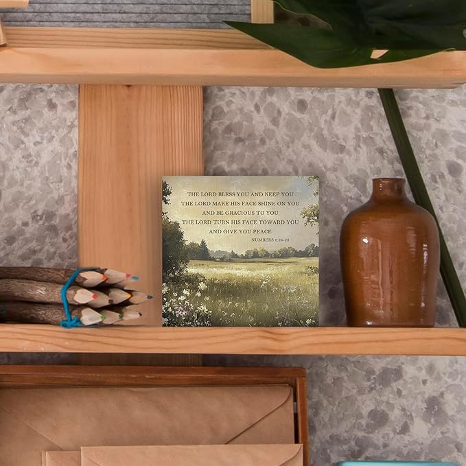Christian Inspirational Wood Box Sign - Religious Gifts Desk Shelf Decor, Christian Table Decor, The Lord Bless You Bible Verse Wooden Block Plaque Box Sign for Home Room Table Decorations