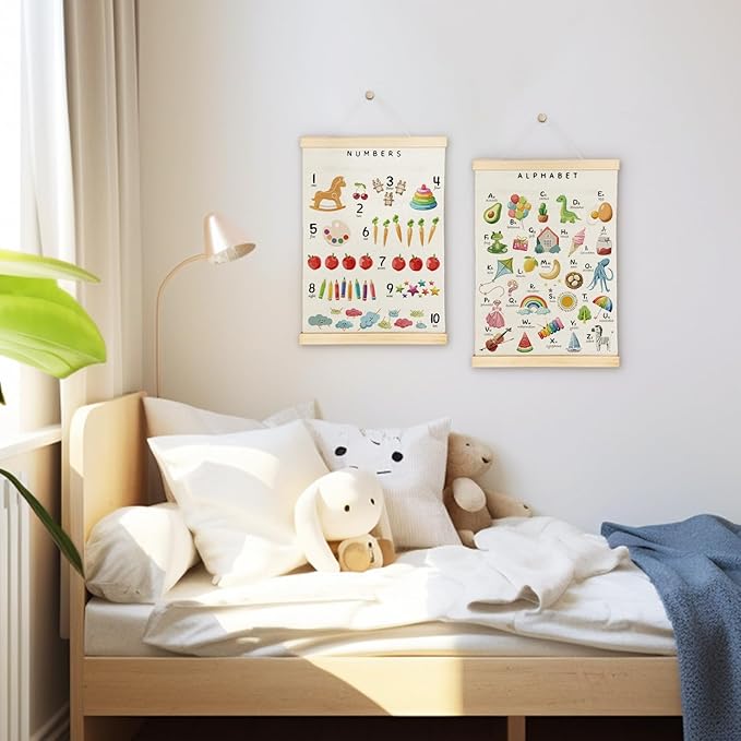 SereneHanctuary Alphabet Numbers Poster Hanger Frame,Educational Abc Number Alphabet Wall Art for Kids Playroom Nursery Room Classroom Decor,12X16Inches