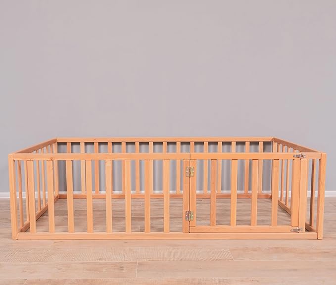 Toddler Bed Frame with 21.7" High Railings, Made in Europe from Alder Wood, 7 Colors Customizable Montessori Floor Bed, Kids Twin Bed Frame Painted With Water Based Paint, 5 sizes Kids Beds (Model 19)