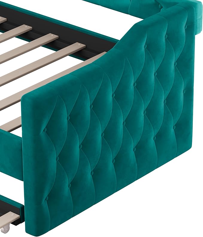 Bellemave Twin Size daybed Frame with Trundle for Adults, Kids, Girls, Teens, Tufted daybeds with Trundle for Living Room, Velvet, (Mattress not Included), Green