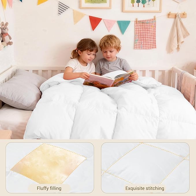 ZPECC Toddler Goose Down Comforter, 41x48 Hypoallergenic Baby Duvet Insert, Soft Lightweight All Season Quilt Blanket for Crib Daycare Stroller White
