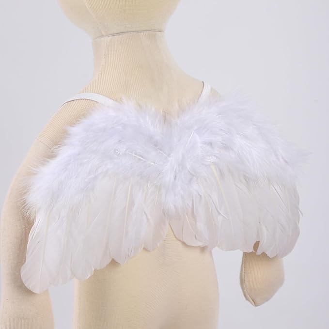 Holibeat 0-6M Baby White Fairy Feather Angel Wings with a Headband Newborn Photography Posing Props (White)