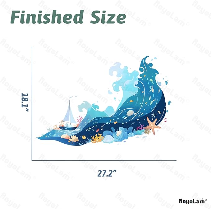 Sea Waves Wall Decals Removable Cartoon Vinyl Stickers for Bathroom Nursery and Kids Playroom Ocean Theme Decor Peel and Stick Wall Art with A Sailboat