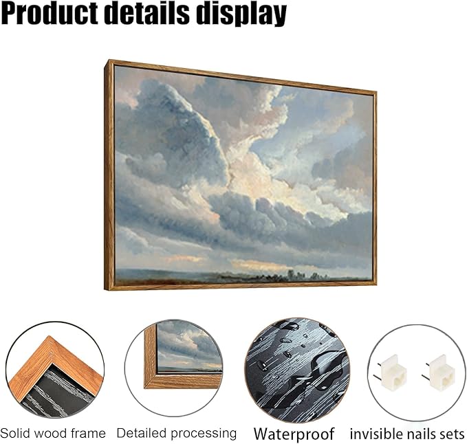 OIQArtOIQ Vintage Landscape Canvas Wall Art Framed Natural Scenery Painting Artwork Prints France Country Wilderness Farmhouse Decor Pictures Kitchen Bedroom Living Room Bathroom