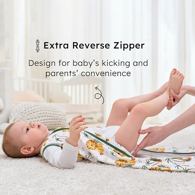 Baby Sleep Sack 18-24 months, 100% Cotton Sleeping Sack for Toddler, 3 Pack Baby Wearable Blanket, 0.5 Tog Lightweight Double Zipper Sleep Bag XLarge Brown Green Lion