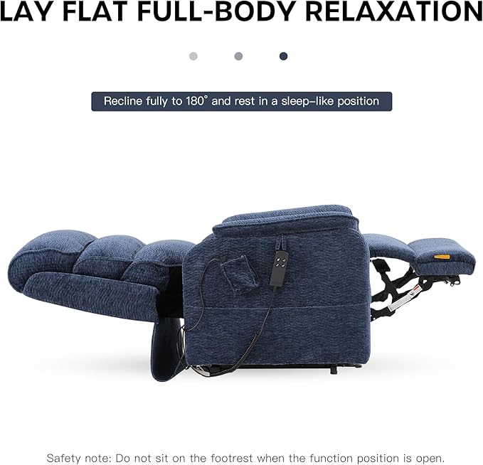 DYNOX 400 lbs Big & Tall Power Lift Recliner Chair for Elderly, Oversized Wide Dual Motor Lay Flat Infinite Positions Recliner with Heat and Massage(9298W,Chenille,Blue)