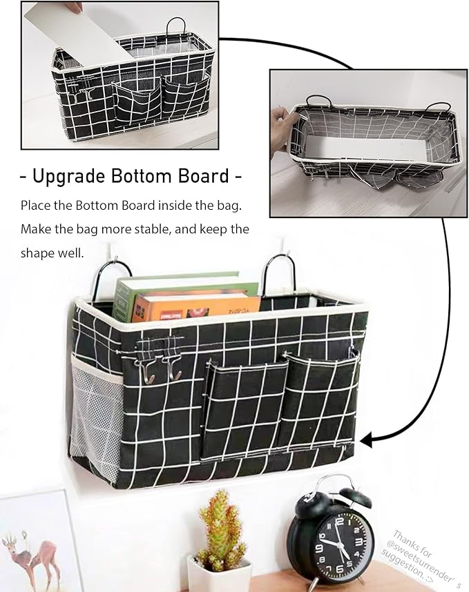 2pcs Large Wall Hanging Organizer Bag, Linen Fabric Door Hanging Storage Baskets with Pockets, Waterproof Bin for Kitchen, Bedroom, Office, RV Camper (Triangle)