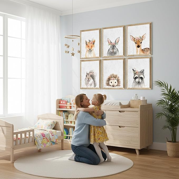 DREAM BIG PRINTABLES Woodland Animals Nursery Wall Art Prints (Set of 6) - Unframed 8x10s - Farmhouse Boho Art - Great - Unisex for Boys and Girls - Kids Bedroom Decor