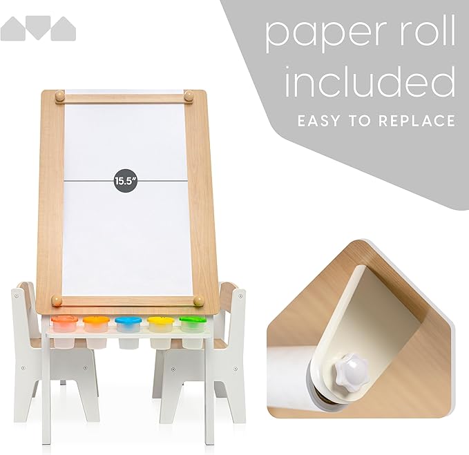 Milliard 2-in-1 Kids Art Table and Chair Set – Activity Table with Storage, Easel Transformation - 5 Paint Cups, and Paper Roll for Endless Creativity