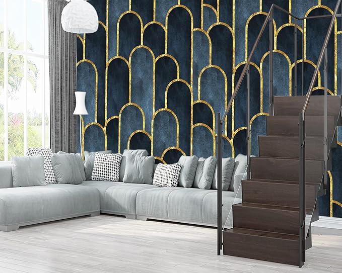 XMPMBM-Gold Geometrical Textured Fabric Wallpaper Abstraction Dark line Living Room Bedroom Bathroom Wall Mural-W 154" X H 105"（112 Square Foot）