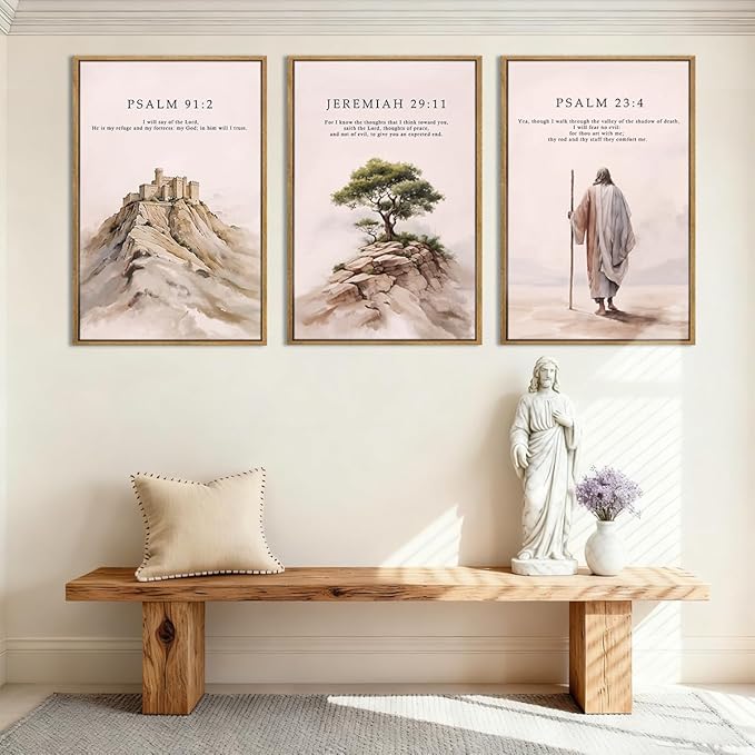IARTTOP Large Christian Church Framed Canvas Wall Art 16x24 Inch Jesus Easter Bible Verse Art Prints Religious Scripture Wall Decor for Living Room Bedroom Set of 3