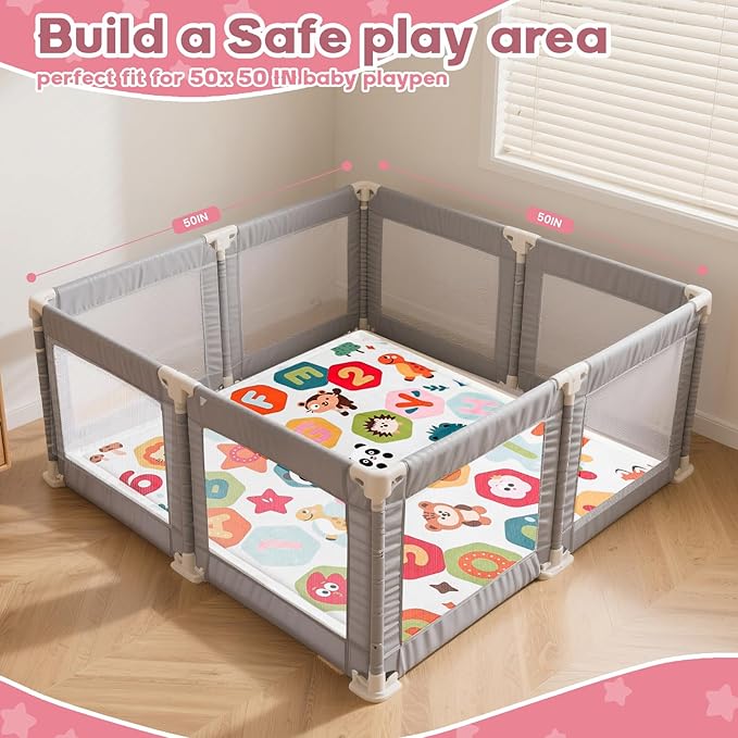 Baby Play Mat for Floor, 71'' x 59'' Thicken Foam Soft Padded Playmat for Tummy Time, Playpen Mat for Toddlers, Water-Repellent Coral Velvet, Non-slip Bottom Safe for Crawling (Animal)