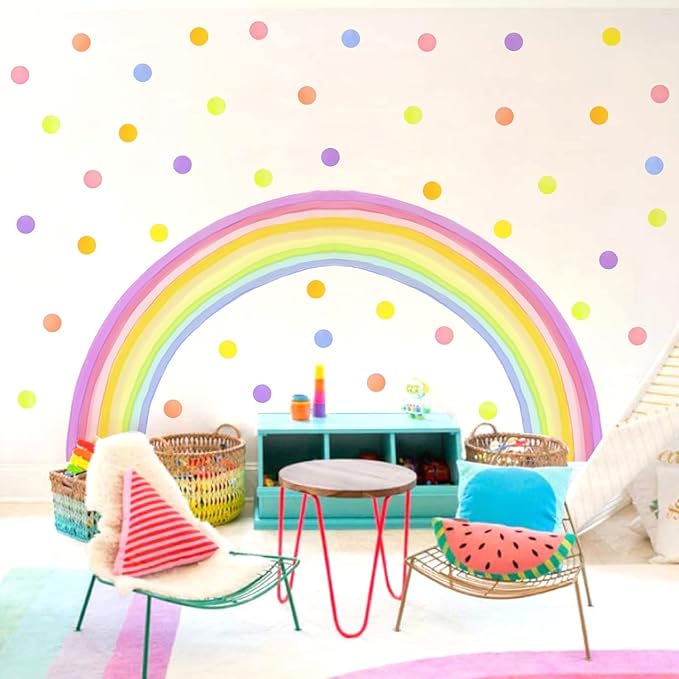 84x42 Inch Extra Large Rainbow Wall Decal Colorful Rainbow Polka Dot Wall Decals Large Rainbow Wall Sticker Fabric Decals Nursery Rainbows Stickers for Kids Rooms Girls Bedroom