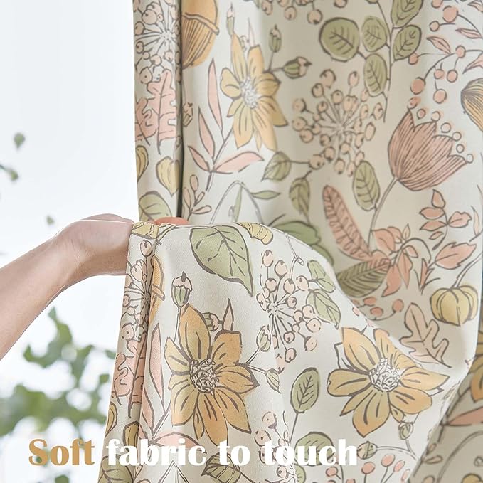 Vangao Yellow Nursery Curtains for Girls Room Floral Blackout Dorm Curtains 96 Inch Length Farmhouse Drapes for Bedroom Room Darkening Window Flower Patterned Treatment for Kids Set of 2