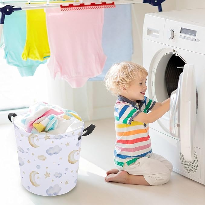 Cartoon Kids Laundry Basket Cloud Decor Moon Star Laundry Hamper Clothes Hamper Toy Storage Bin for Kids Bedroom Bathroom