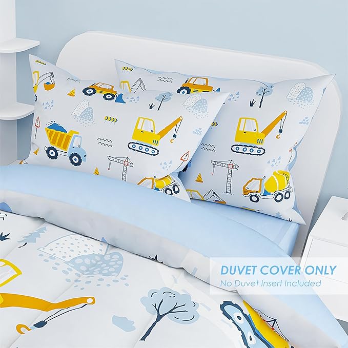 SANDJEST Construction Duvet Cover Sets Twin Size for Kids Boys, Include 1 Polyester Comforter Cover 68x86 Inches and 1 Pillowcase 20x26 Inches, Comforter Not Included, Gift for Christmas Birthday