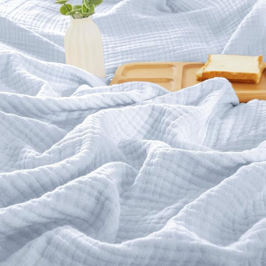 PHF 100% Cotton Muslin Blanket King Size 108"x90", 4-Layer Lightweight Gauze Throw, Breathable Cloud-Soft Minimalist Blanket for Bed, Couch, Camping & Baby, Ancient Water, Ideal Gift