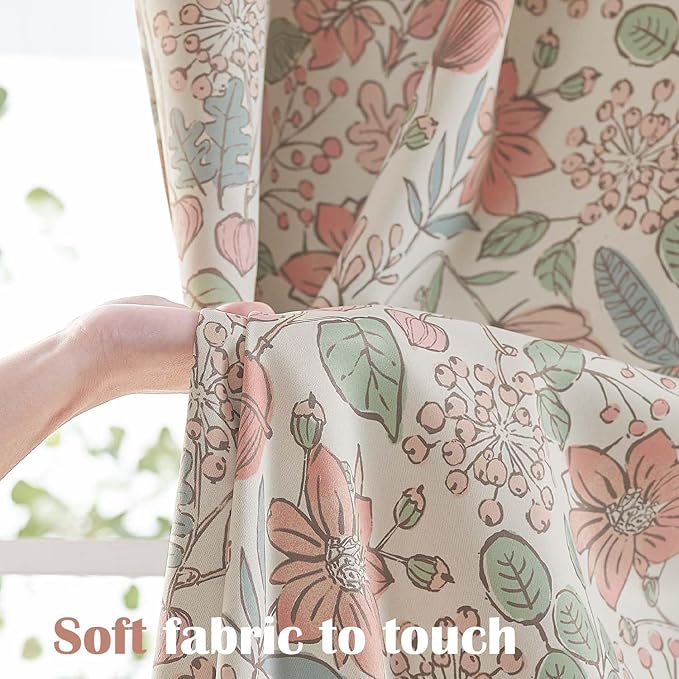 Vangao Pink Nursery Curtains for Girls Room Floral Blackout Dorm Curtains 96 Inch Length Farmhouse Drapes for Bedroom Room Darkening Window Flower Patterned Treatment for Kids Set of 2