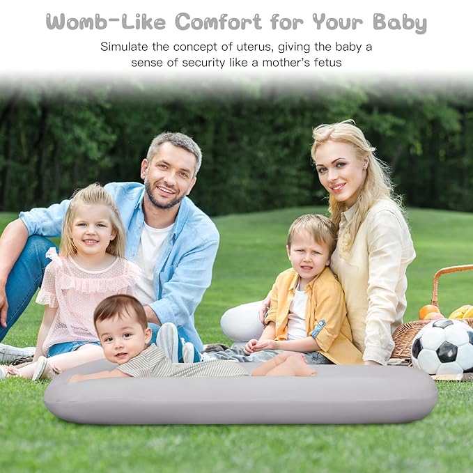 Lucakuins Baby Lounger, Bionic Design Baby Lounger for Newborn 0-24 Months, Soft Organic Cotton Breathable Lounger for Infants (Grey Newborn Lounger)