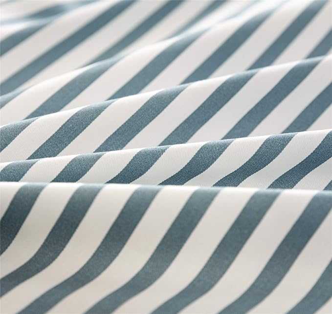 JELLYMONI 100% Natural Cotton 3pcs Striped Duvet Cover Sets,White Duvet Cover with Grayish Blue Stripes Pattern Printed Comforter Cover,with Zipper Closure & Corner Ties(Full Size)