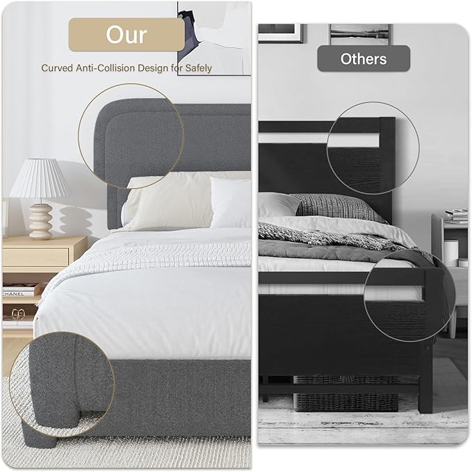 BarnFurin King Size Boucle Bed Frame and Headboard, Cloud Upholstered Platform Bed Frame, Soft Rounded Corners, Modern Style, No Box Spring Required, Easy Assembly, Dark Grey