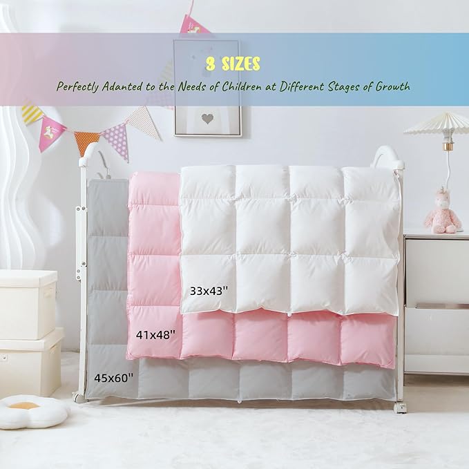 Baby Crib Comforter/Duvet/Blanket All Season 100% Natural White Goose Down Filled,Noiseless 500 Thread Count 100% Cotton Fabric 750+Fill Power (White, 41x48in)
