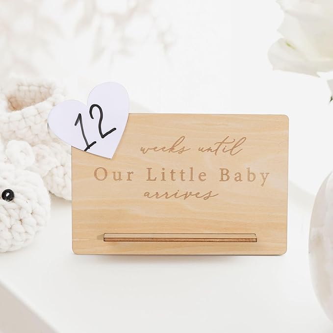 Baby Arrival Countdown Wooden Board - Weeks Until Our Little Baby Arrives Sign,Pregnancy Countdown Dry Erase Board,Newborn Birth Calendar Sign,Mom-to-Be Party Centerpieces Photo Props