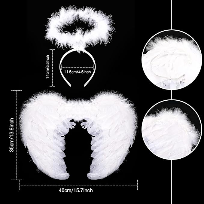 Haysandy 3 Pcs Christmas Angel Costumes for Kids Girls Set Fairy Dress Angel Feather Wings Headband for Xmas Dress up Cosplay