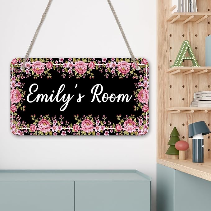 Bedroom Decor for Girls Floral Wall Sign for Teen Room Decor Personalized Room Door Sign Custom Name Kids Bedroom Door Hanger Signs Toddler Baby Nursery Wood Art Wall Plaque 12x6