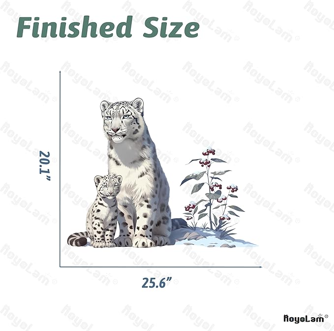 Cute Snow Leopard with Cub On The Snow Wall Decal Nursery Animal Wall Sticker Removable Peel and Stick Wall Art Decor for Kid Baby Classroom Preschool Living Room Playroom Bedroom School