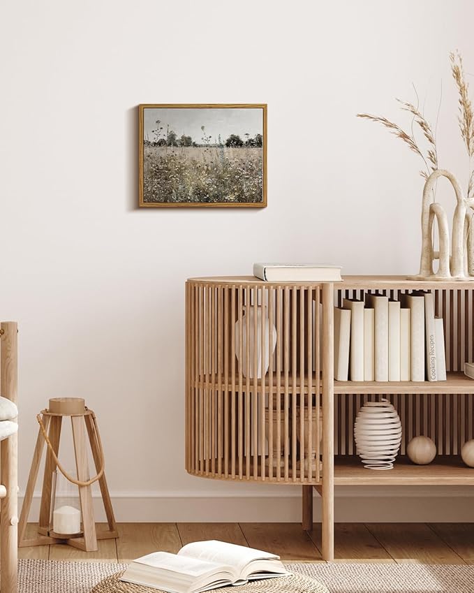 ARPEOTCY Vintage Framed Canvas Wall Art, 8x10inch, Classical Wildflowers Field Sky Farmhouse Pictures Wall Decor, Art Prints for Home Decor Aesthetic, Paintings for Living Room Office Decorations