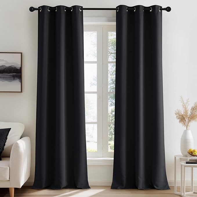 NICETOWN 100% Black Out Curtains 90 Inches Long 2 Panels for Living Room, Bedroom, Office Thermal Insulated Blackout Drapes Solid Grommet Noise Reducing Window Curtains, W40