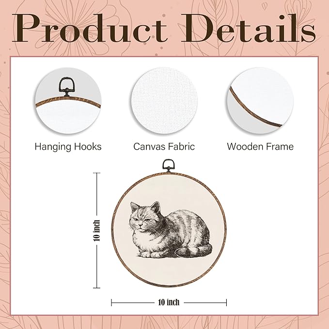 Vintage Cat Round Wall Art Framed, Cat Lover Mom Lady Gifts Round Wall Decor, Retro Pet Kitty Kitten Hanging Canvas Prints Wall Sculptures for Bedroom Living Room Home Decor, 10x10 Inch