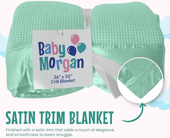 Blankets Thermal Waffle Baby Blanket Crib Bedding - Soft Cozy Warm Infant Thermal Cover for Nursery Stroller or Bassinet, Lightweight Ideal Shower Gift, Satin Trim Mint Green 36" x 50"