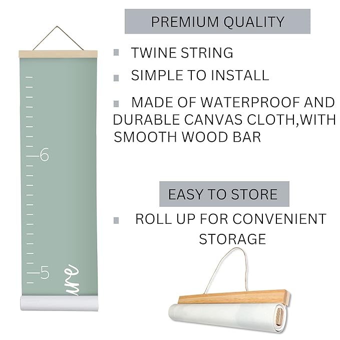 Morxy Canvas Growth Chart for Kids - Unisex Kids Room Wall Decor - Measuring Height Chart- Wall Tape with Height Chart for Kids (Canvas, Loved Beyond Measure- sage)
