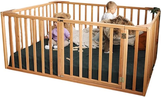 BUSY WOOD Montessori Bed for Toddlers with Railings 31,4 in - Floor Bed Frame for Kids - Platform Bedframe Small, Twin, Full, Queen, King Size (Model 20)
