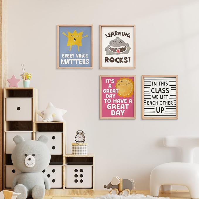 VONTP Inspirational Classroom Wall Art Decor, Cute Classroom Growth Mindset Prints Poster Wall Decorations for Kids Toddler Nursery Children's Room Bedroom Playroom, 8x10 Inch Set of 4 (Unframed)