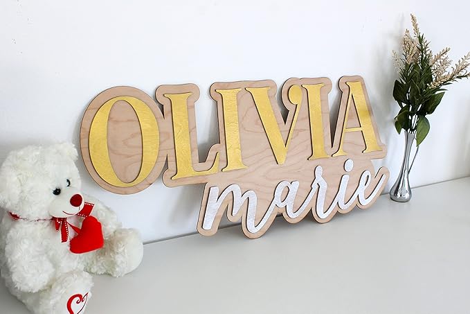Large Wood Nursery Sign | Nursery name sign for Kids | Custom Wood Name Sign | 3D Wood Baby Name Sign (Yellow)
