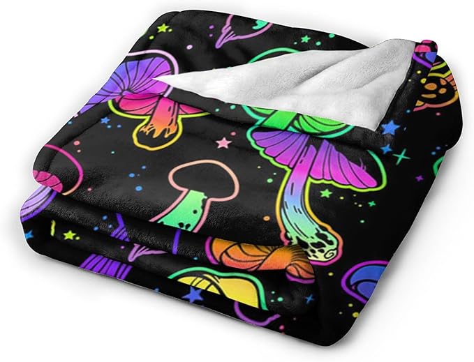 Colorful Mushroom Gifts and Decor - Soft Warm Cozy Fleece Mushroom Blanket for Girls, Women, Kids, Adults - 80"x60"
